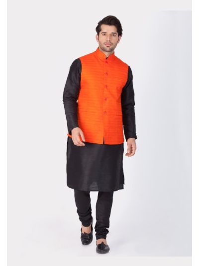 Men  Cotton Silk Kurta Modi Jacket and Pyjama Set 