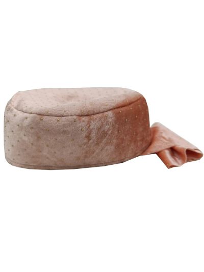 Peach Printed Velvet  Cap With Amama