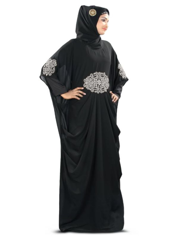 Amara_Silver_Embroidered_Black_Kaftan_Angle View_IslamicShop.in