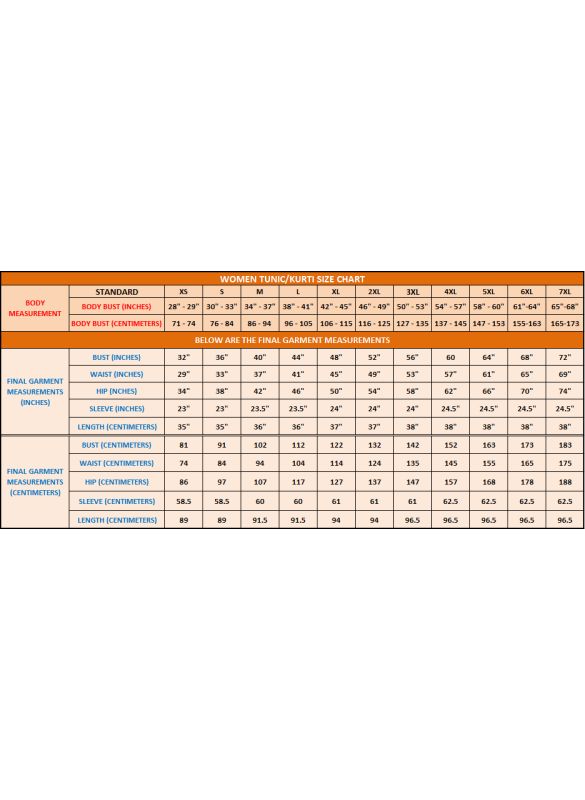 Kurti_Size Chart_IslamicShop.in