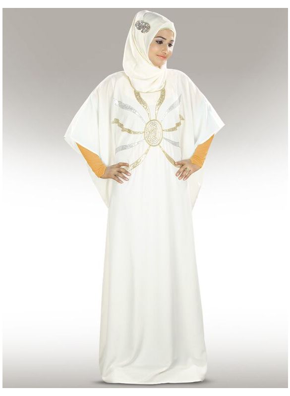 Shahnoor_Hand_Embroidered_Off_White_Kaftan_Front View_IslamicShop.in