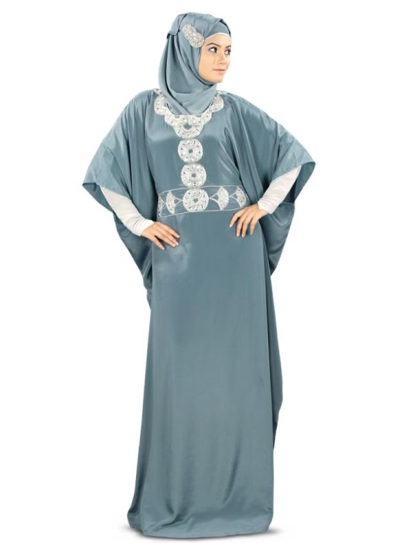 Liyana_Hand_Embroidered_Grey_Kaftan_Angle View_IslamicShop.in