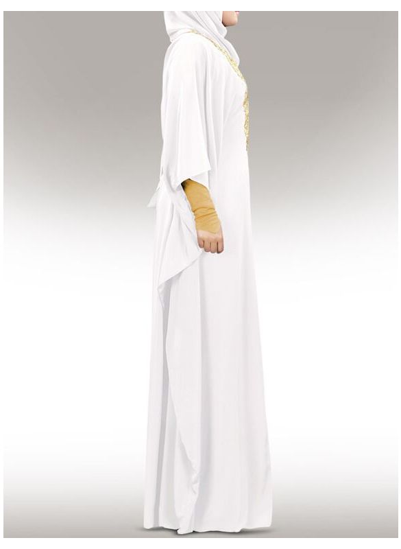 Nelam_Gold_Embroidered_White_Kaftan_Side View_IslamicShop.in