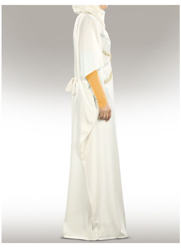 Shahnoor_Hand_Embroidered_Off_White_Kaftan_Side View_IslamicShop.in