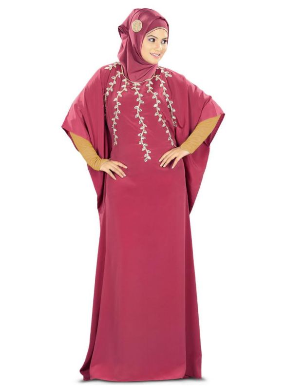 Rubaa_Hand_Embroidered_Rose_Pink_Kaftan_Angle View_IslamicShop.in