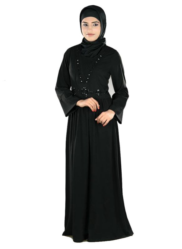Sumlina_Hand_Embroidered_Black_Abaya_FrontView_IslamicShop.in