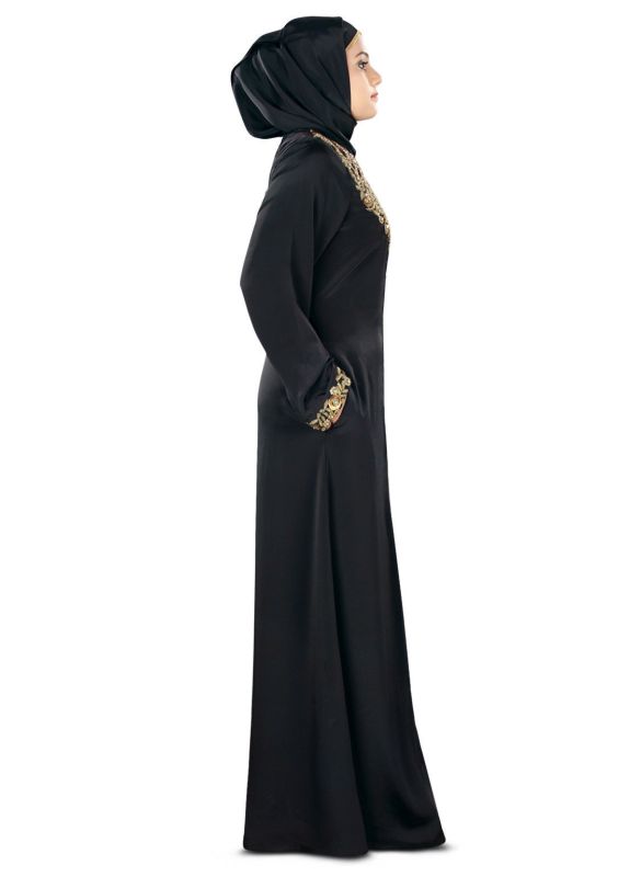 Fiddah_Gold_Hand_Embroidered_Burqa_SideVIew_IslamicShop.in