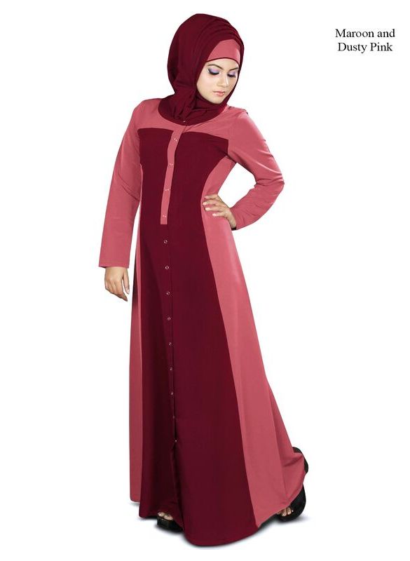 Hibah_Abaya_Maroon&DustyPink_IslamicShop.in