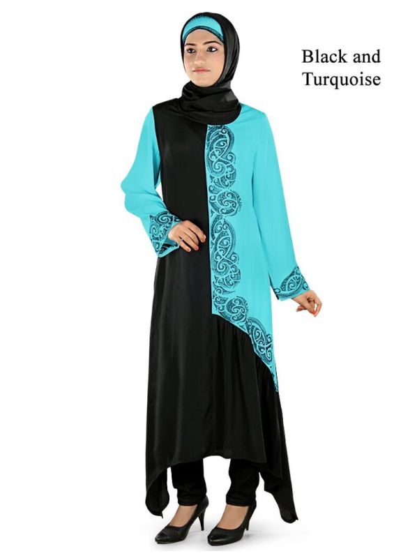 Ara_Short_Abaya_Black & Turquoise_IslamicShop.in