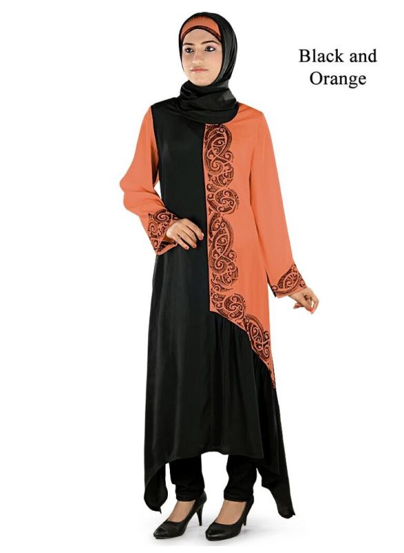 Ara_Short_Abaya_Black & Orange_IslamicShop.in