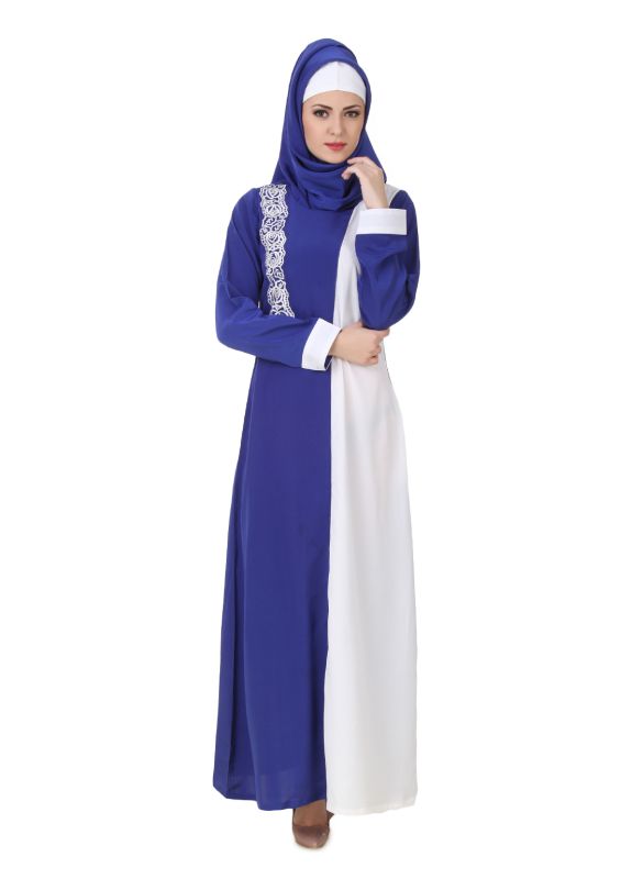 Asbah_Crepe_Royal_Blue_&_White_Abaya_AngleView_IslamicShop.in
