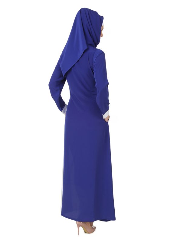 Asbah_Crepe_Royal_Blue_&_White_Abaya_BackView_IslamicShop.in