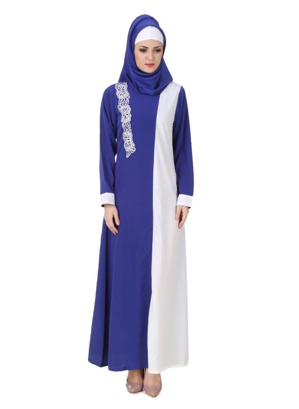 Asbah_Crepe_Royal_Blue_&_White_Abaya_FrontView_IslamicShop.in