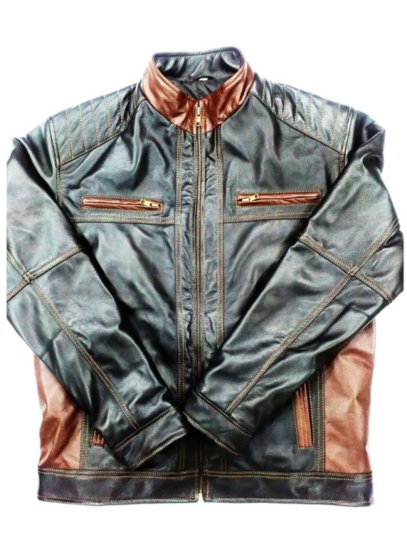 Black_And_Brown_Leather_Jacket_Normal View_IslamicShop.in