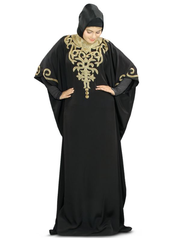 Nayyab_Hand_Embroidered_Black_Kaftan_Angle View_IslamicShop.in