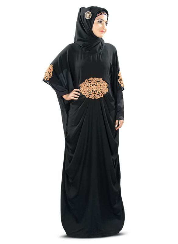 Amara_Copper_Embroidered_Black_Kaftan_Angle View_IslamicShop.in