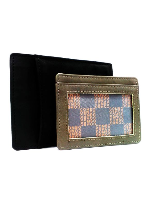 Jet Black Leather Wallet_Front View_IslamicShop.in