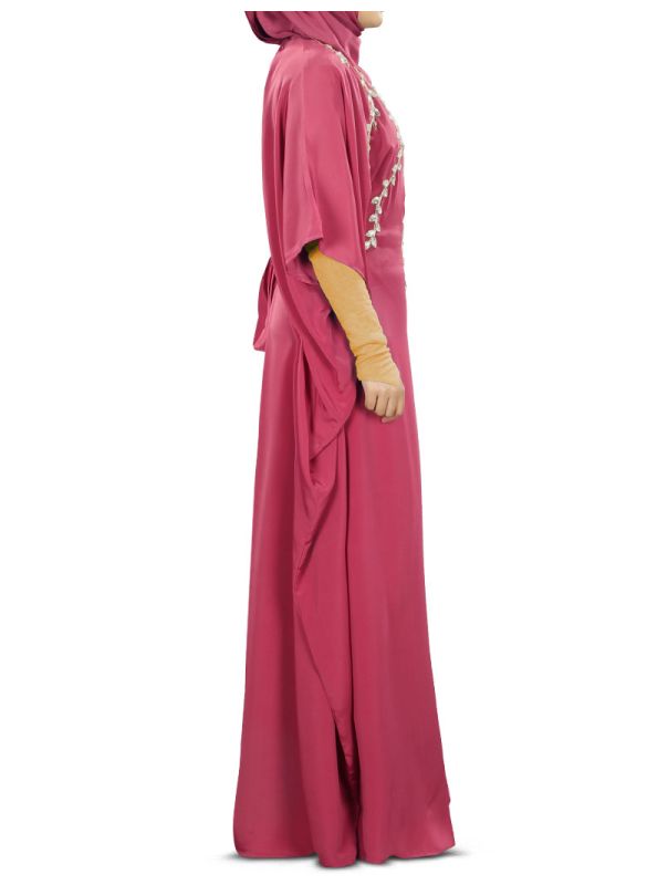Rubaa_Hand_Embroidered_Rose_Pink_Kaftan_Side View_IslamicShop.in