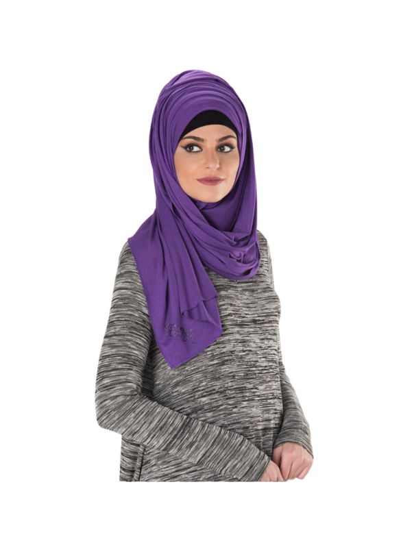 Plain Jersey Hijab (Purple)_Angle View_IslamicShop.in