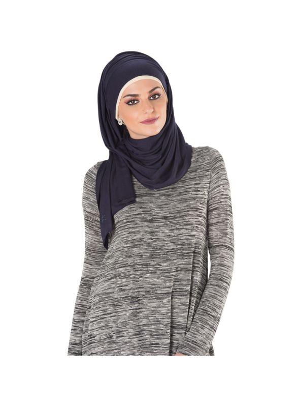 Plain Jersey Hijab (Navy Blue)_Angle View_IslamicShop.in