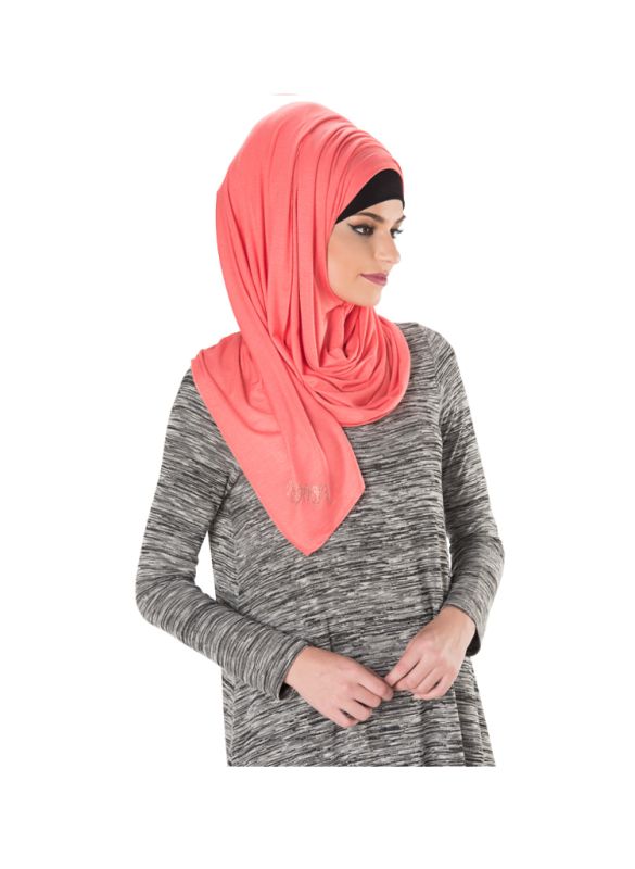 Plain Jersey Hijab (Peach)_Right View_IslamicShop.in