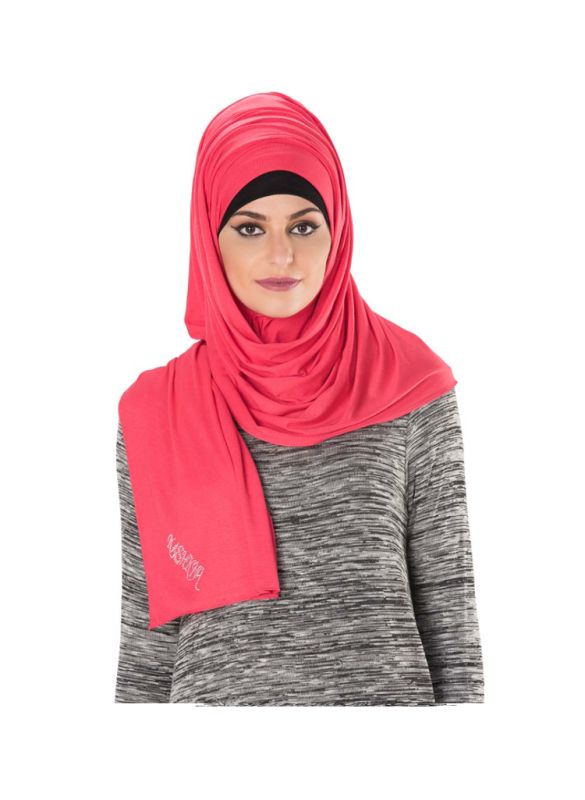 Plain Jersey Hijab (Coral)_Normal View_IslamicShop.in
