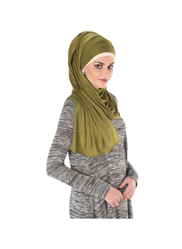 Plain Jersey Hijab (Olive Green)_Right View_IslamicShop.in