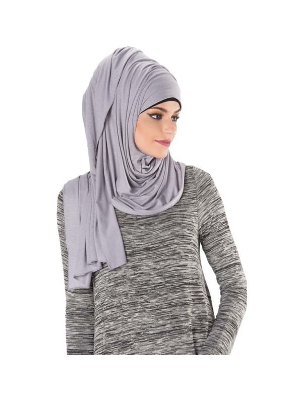 Plain Jersey Hijab (Grey)_Angle View_IslamicShop.in