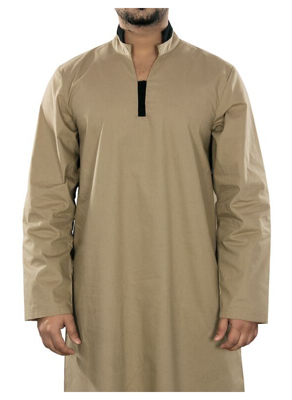 Ghanim_Brown_Galabiyya_Close Up View_IslamicShop.in