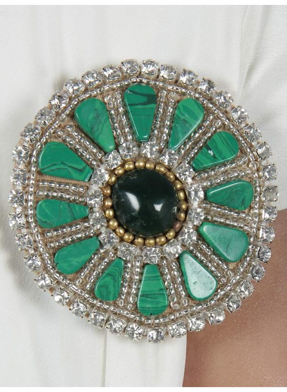 Green_Round_Brooch_Pin_cum_Clip_Close UP View_IslamicShop.in
