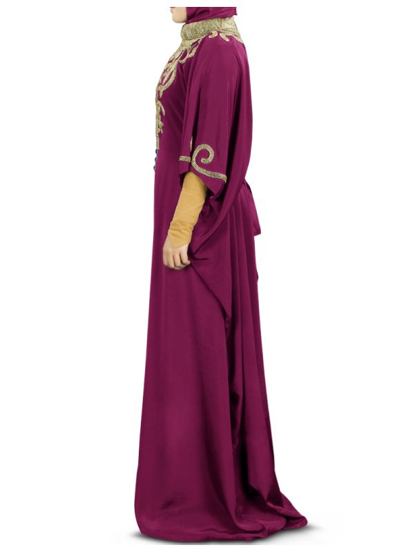 Nayyab_Hand_Embroidered_Wine_Kaftan_Side View_IslamicShop.in