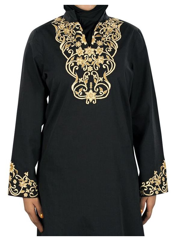 Hibbah_Black_Cotton_Abaya_CloseUpView_IslamicShop.in