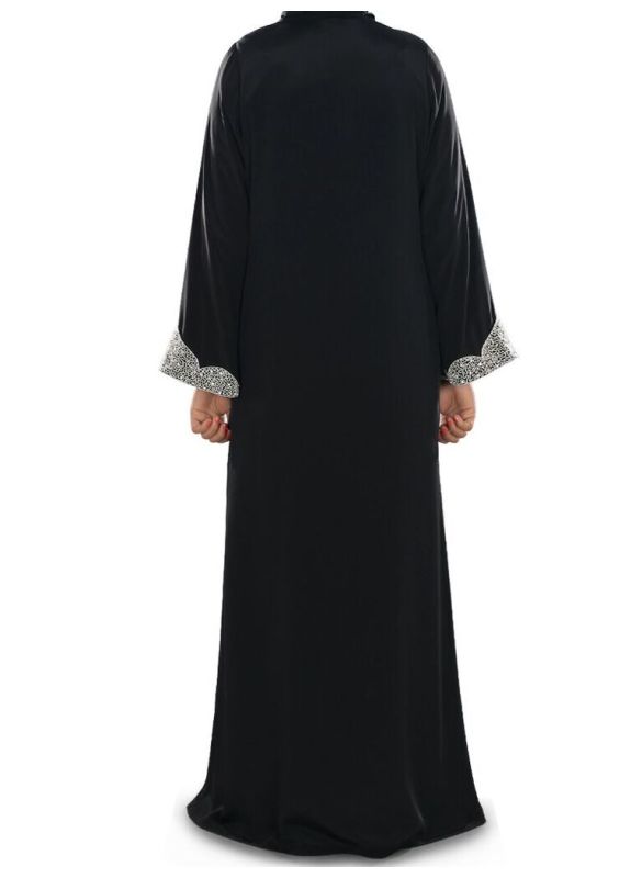 Hifja_Black_Hand_Embroidered_Burqa_Black Color Back Side View_IslamicShop.in