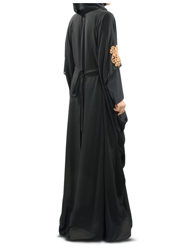 Amara_Copper_Embroidered_Black_Kaftan_Back View_IslamicShop.in