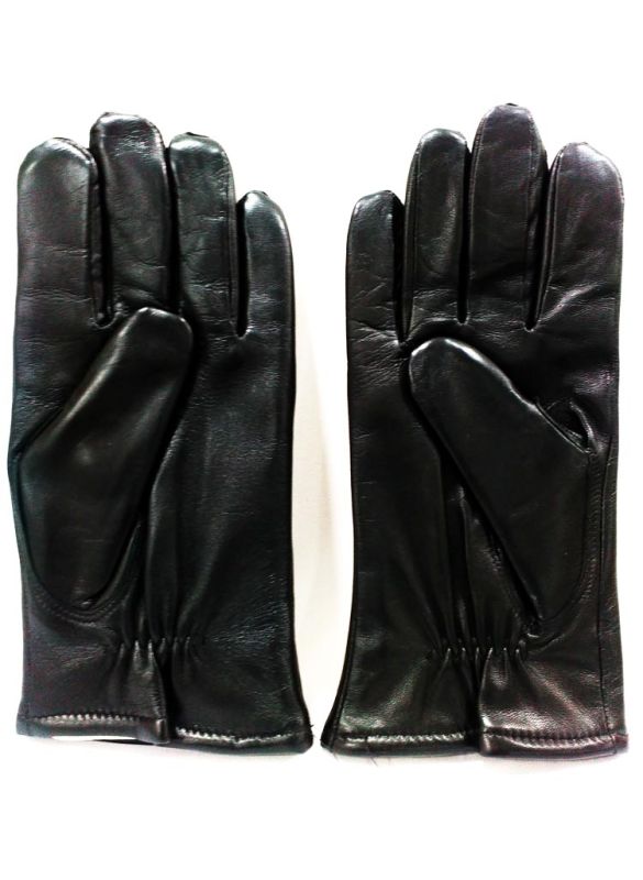 Jet Black Leather Gloves_Front View_IslamicShop.in
