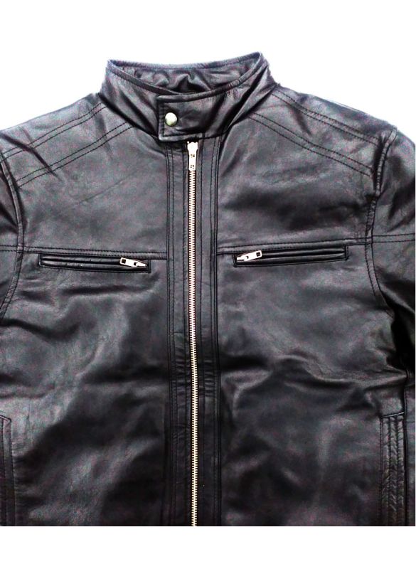 Jet Black_Leather_Jacket_Close View_IslamicShop.in