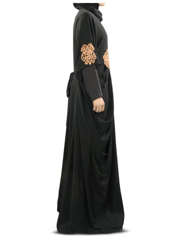 Amara_Gold_Embroidered_Black_Kaftan_Side View_IslamicShop.in