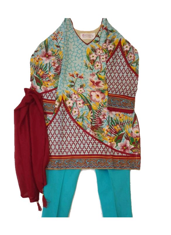 Blue Riwaj Lawn Kurta set with Straight Cotton Pants