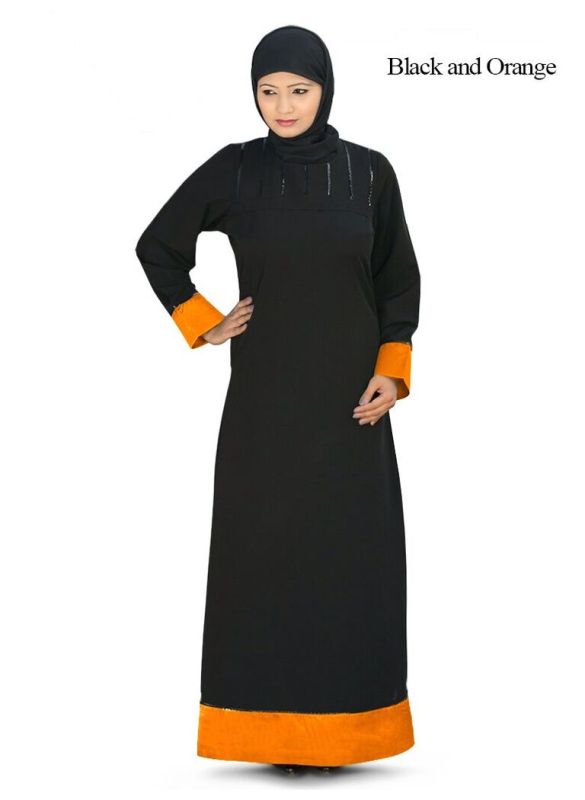 Mysah_Abaya_Black & Orange Color_IslamicShop.in