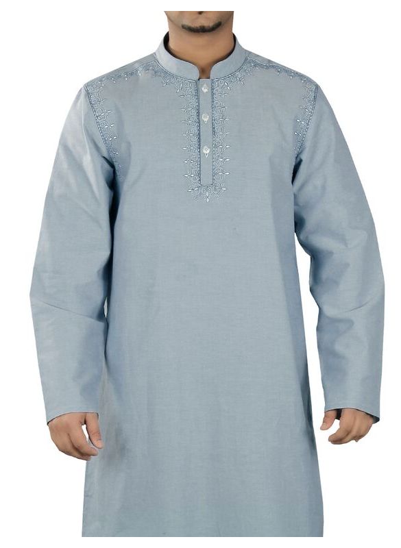 Nazeer_Blue_Cotton_Galabiyya_Close Up View_IslamicShop.in