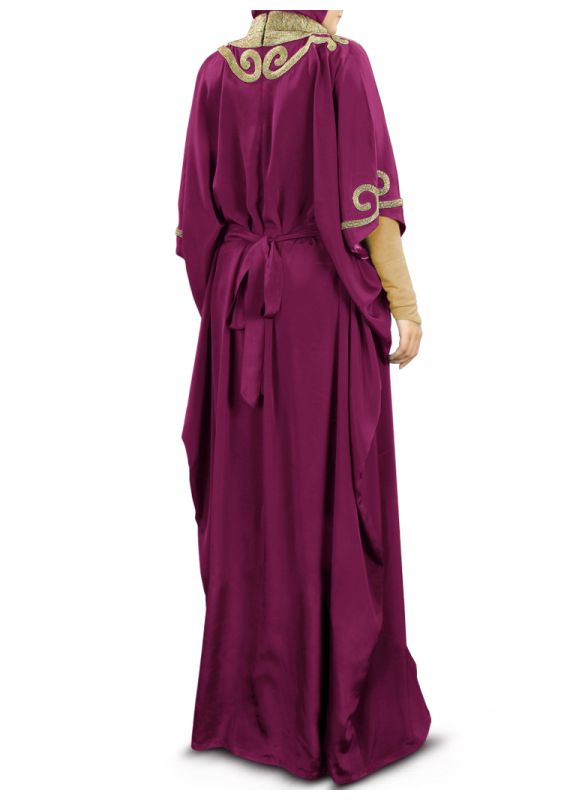 Nayyab_Hand_Embroidered_Wine_Kaftan_Back View_IslamicShop.in