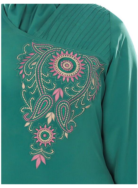 Nuzhat_Sea_Green_Abaya_Close Up View_IslamicShop.in