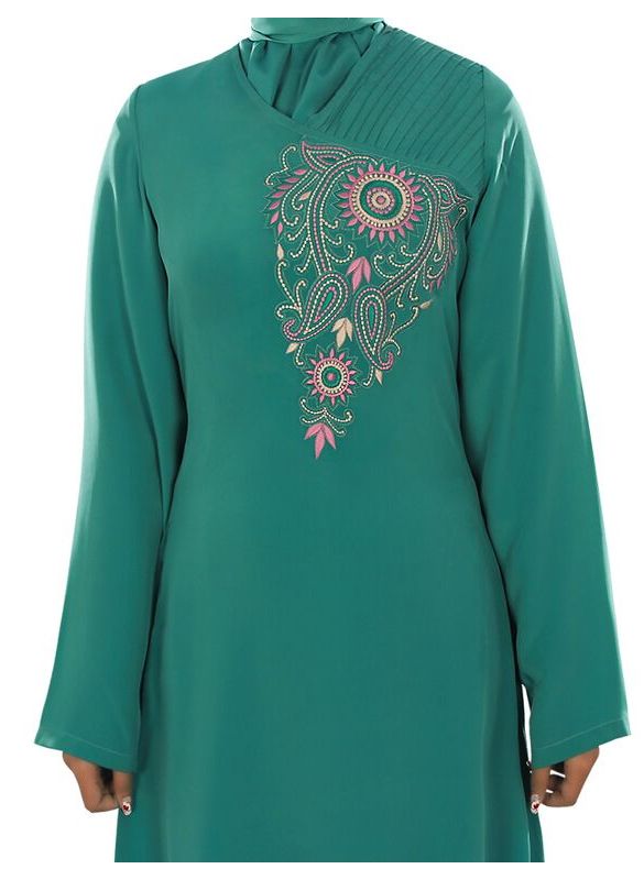 Nuzhat_Sea_Green_Abaya_Embroidery View_IslamicShop.in