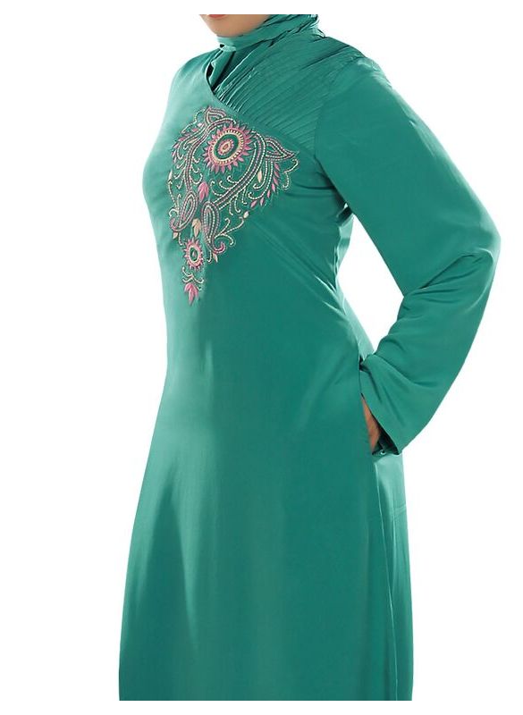 Nuzhat_Sea_Green_Abaya_Side View_IslamicShop.in