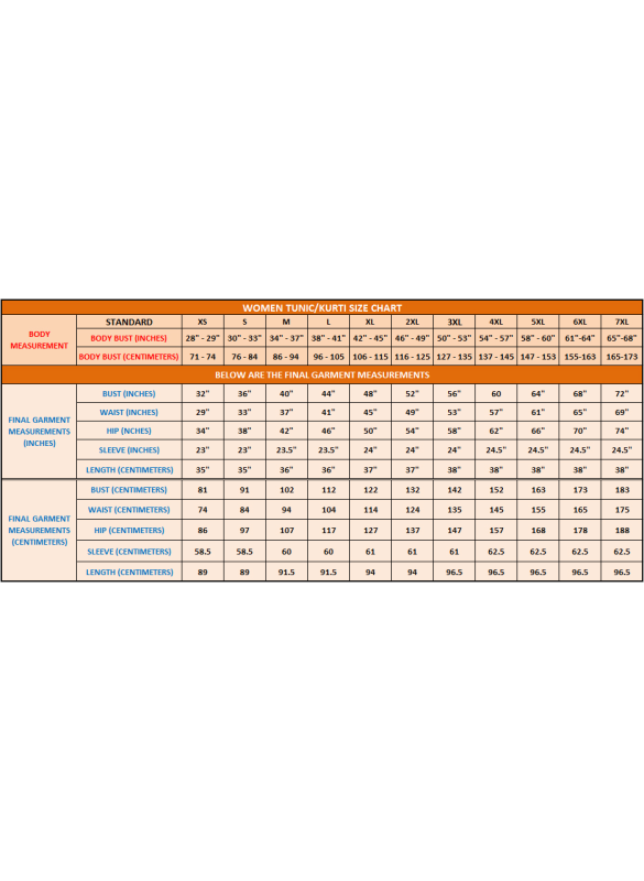 Kurti_Size Chart_IslamicShop.in