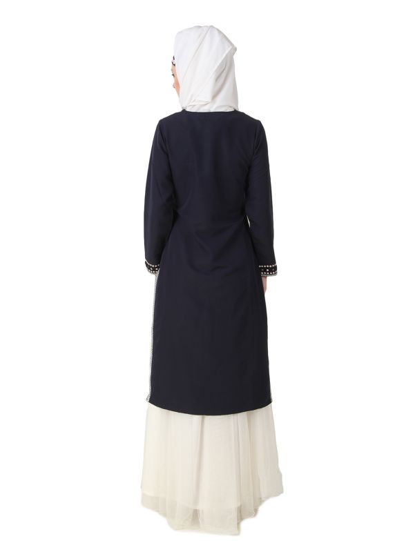 Sharmin_Navy_Blue_White_Kurti and Skirt_Embriodery View_IslamicShop.in