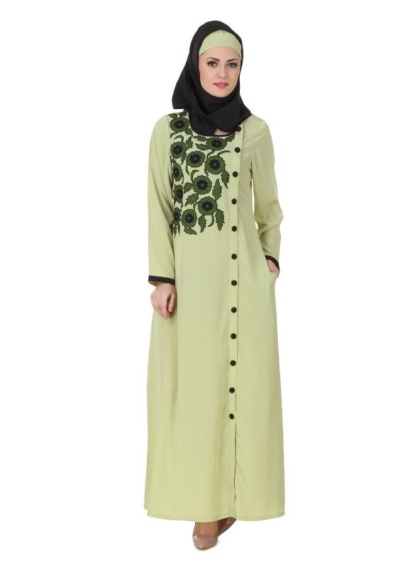 Wareesha_Crepe_Parrot_Green_Abaya_Angle View_IslamicShop.in