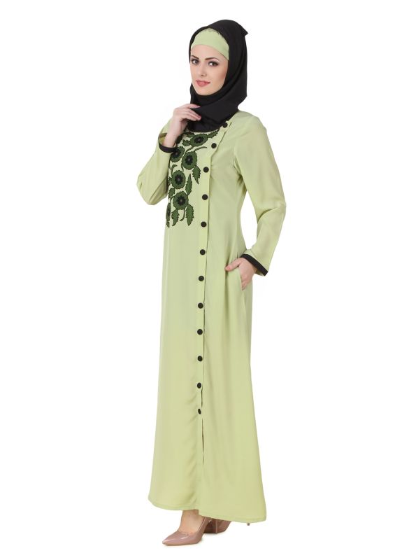 Wareesha_Crepe_Parrot_Green_Abaya_Angle View Right_IslamicShop.in