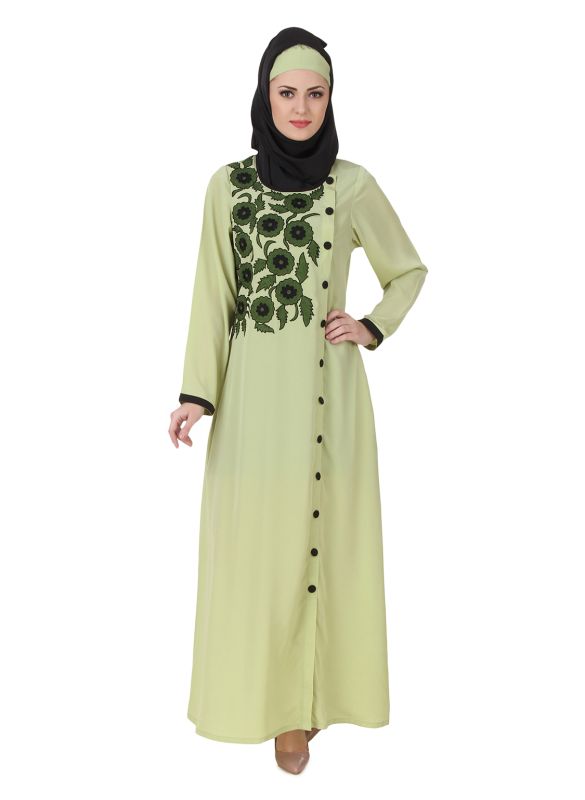 Wareesha_Crepe_Parrot_Green_Abaya_Front View_IslamicShop.in