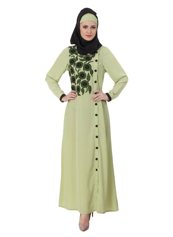Wareesha_Crepe_Parrot_Green_Abaya_Main View_IslamicShop.in